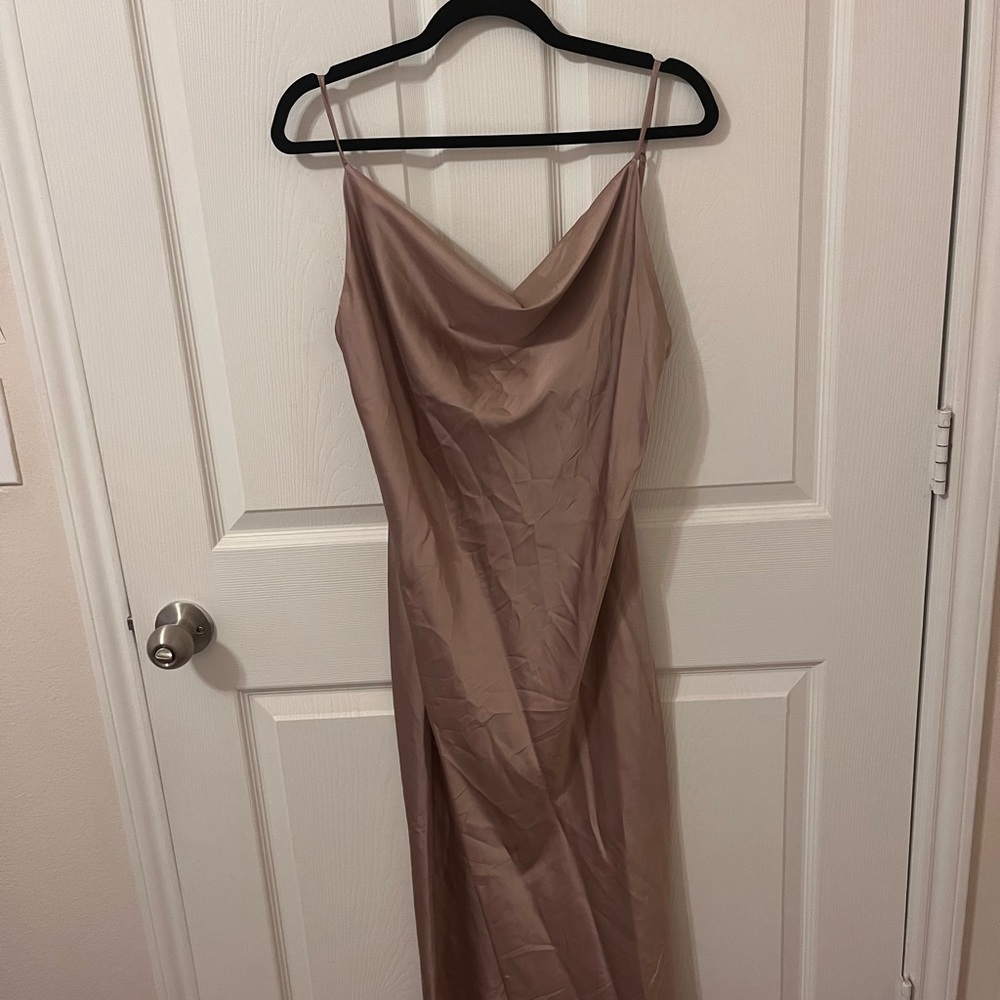 Elegant Satin Slip Dress - Tan